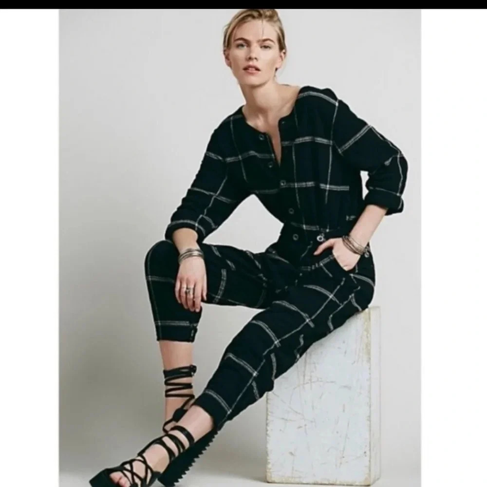 Free People Keep It In Check Plaid Jumpsuit - Picture 1 of 8